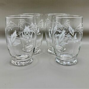 Vintage MCM Frosted White Leaf & Berry Footed Juice‎ Glasses - Set of 4